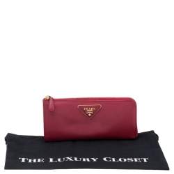 Pre Owned Prada Pink Saffiano Leather Long Wallet