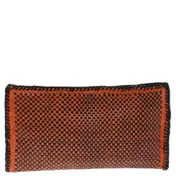 Pre Owned Prada Black/Orange Woven Leather Clutch
