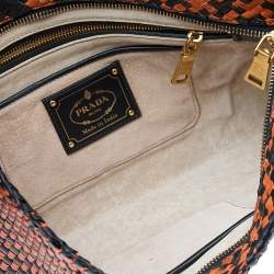 Pre Owned Prada Black/Orange Woven Leather Clutch