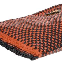 Pre Owned Prada Black/Orange Woven Leather Clutch