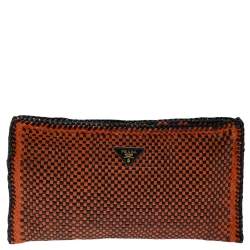 Pre Owned Prada Black/Orange Woven Leather Clutch