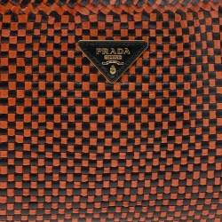 Pre Owned Prada Black/Orange Woven Leather Clutch