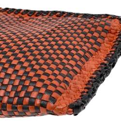 Pre Owned Prada Black/Orange Woven Leather Clutch