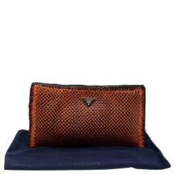 Pre Owned Prada Black/Orange Woven Leather Clutch