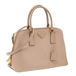 Pre Owned Prada Beige Saffiano Lux Leather Medium Promenade Bag