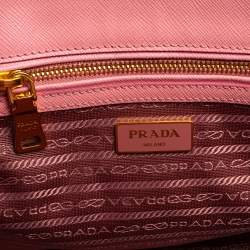 Pre Owned Prada Pink Saffiano Lux Leather Small Double Zip Galleria Tote