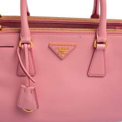 Pre Owned Prada Pink Saffiano Lux Leather Small Double Zip Galleria Tote