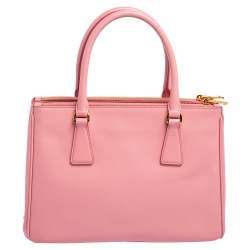 Pre Owned Prada Pink Saffiano Lux Leather Small Double Zip Galleria Tote