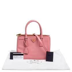 Pre Owned Prada Pink Saffiano Lux Leather Small Double Zip Galleria Tote
