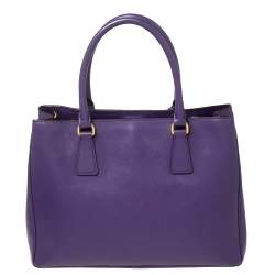 Pre Owned Prada Purple Saffiano Lux Leather Medium Galleria Double Zip Tote