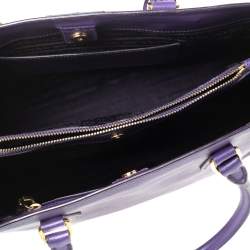 Pre Owned Prada Purple Saffiano Lux Leather Medium Galleria Double Zip Tote