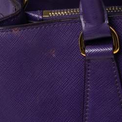 Pre Owned Prada Purple Saffiano Lux Leather Medium Galleria Double Zip Tote
