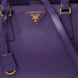 Pre Owned Prada Purple Saffiano Lux Leather Medium Galleria Double Zip Tote