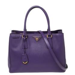 Pre Owned Prada Purple Saffiano Lux Leather Medium Galleria Double Zip Tote