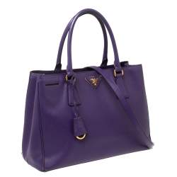 Pre Owned Prada Purple Saffiano Lux Leather Medium Galleria Double Zip Tote