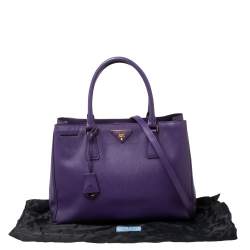 Pre Owned Prada Purple Saffiano Lux Leather Medium Galleria Double Zip Tote