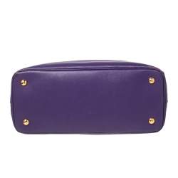 Pre Owned Prada Purple Saffiano Lux Leather Medium Galleria Double Zip Tote