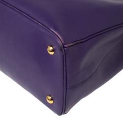 Pre Owned Prada Purple Saffiano Lux Leather Medium Galleria Double Zip Tote