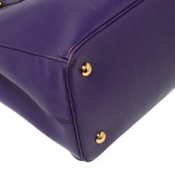 Pre Owned Prada Purple Saffiano Lux Leather Medium Galleria Double Zip Tote