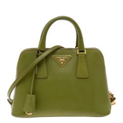 Pre Owned Prada Green Saffiano Lux Leather Small Promenade Satchel