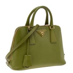 Pre Owned Prada Green Saffiano Lux Leather Small Promenade Satchel