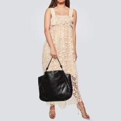 Pre Owned Prada Dark Brown Shiny Leather Lux Chain Cervo Hobo