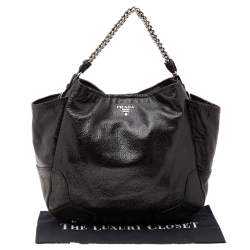 Pre Owned Prada Dark Brown Shiny Leather Lux Chain Cervo Hobo