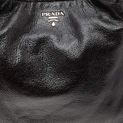 Pre Owned Prada Dark Brown Shiny Leather Lux Chain Cervo Hobo
