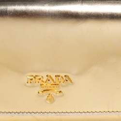 Pre Owned Prada Gold Patent Leather Continental Wallet
