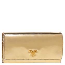 Pre Owned Prada Gold Patent Leather Continental Wallet