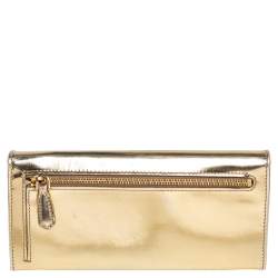 Pre Owned Prada Gold Patent Leather Continental Wallet