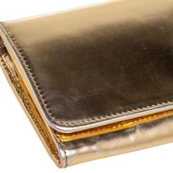 Pre Owned Prada Gold Patent Leather Continental Wallet