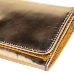 Pre Owned Prada Gold Patent Leather Continental Wallet