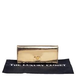 Pre Owned Prada Gold Patent Leather Continental Wallet