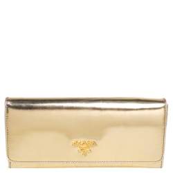 Pre Owned Prada Gold Patent Leather Continental Wallet