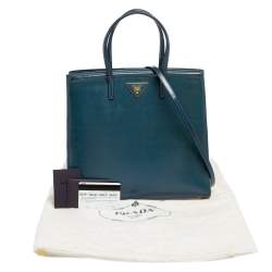 Pre Owned Prada Blue Saffiano Vernice Leather Parabole Tote