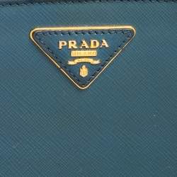 Pre Owned Prada Blue Saffiano Vernice Leather Parabole Tote