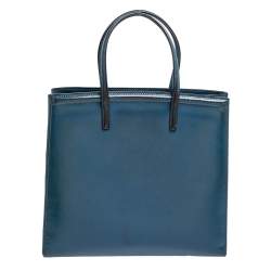 Pre Owned Prada Blue Saffiano Vernice Leather Parabole Tote