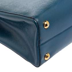 Pre Owned Prada Blue Saffiano Vernice Leather Parabole Tote