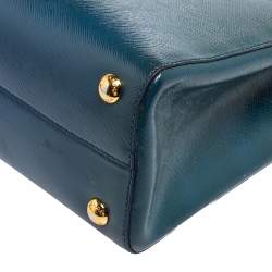 Pre Owned Prada Blue Saffiano Vernice Leather Parabole Tote