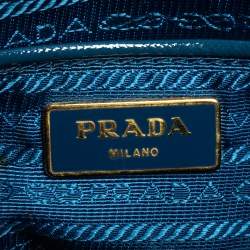 Pre Owned Prada Blue Saffiano Vernice Leather Parabole Tote