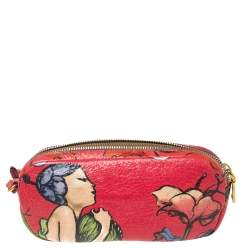 Pre Owned Prada Cervo Lux Print Leather Wristlet