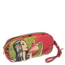 Pre Owned Prada Cervo Lux Print Leather Wristlet