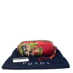 Pre Owned Prada Cervo Lux Print Leather Wristlet