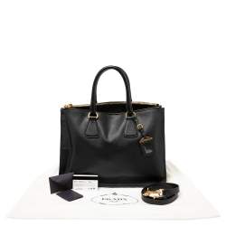 Pre Owned Prada Black Saffiano Lux Leather Double Zip Tote
