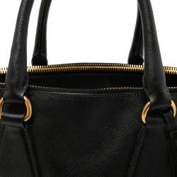 Pre Owned Prada Black Saffiano Lux Leather Double Zip Tote