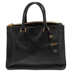 Pre Owned Prada Black Saffiano Lux Leather Double Zip Tote