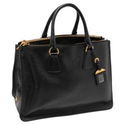 Pre Owned Prada Black Saffiano Lux Leather Double Zip Tote
