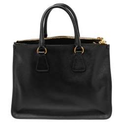 Pre Owned Prada Black Saffiano Lux Leather Double Zip Tote