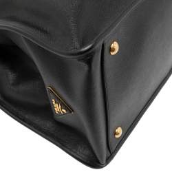 Pre Owned Prada Black Saffiano Lux Leather Double Zip Tote